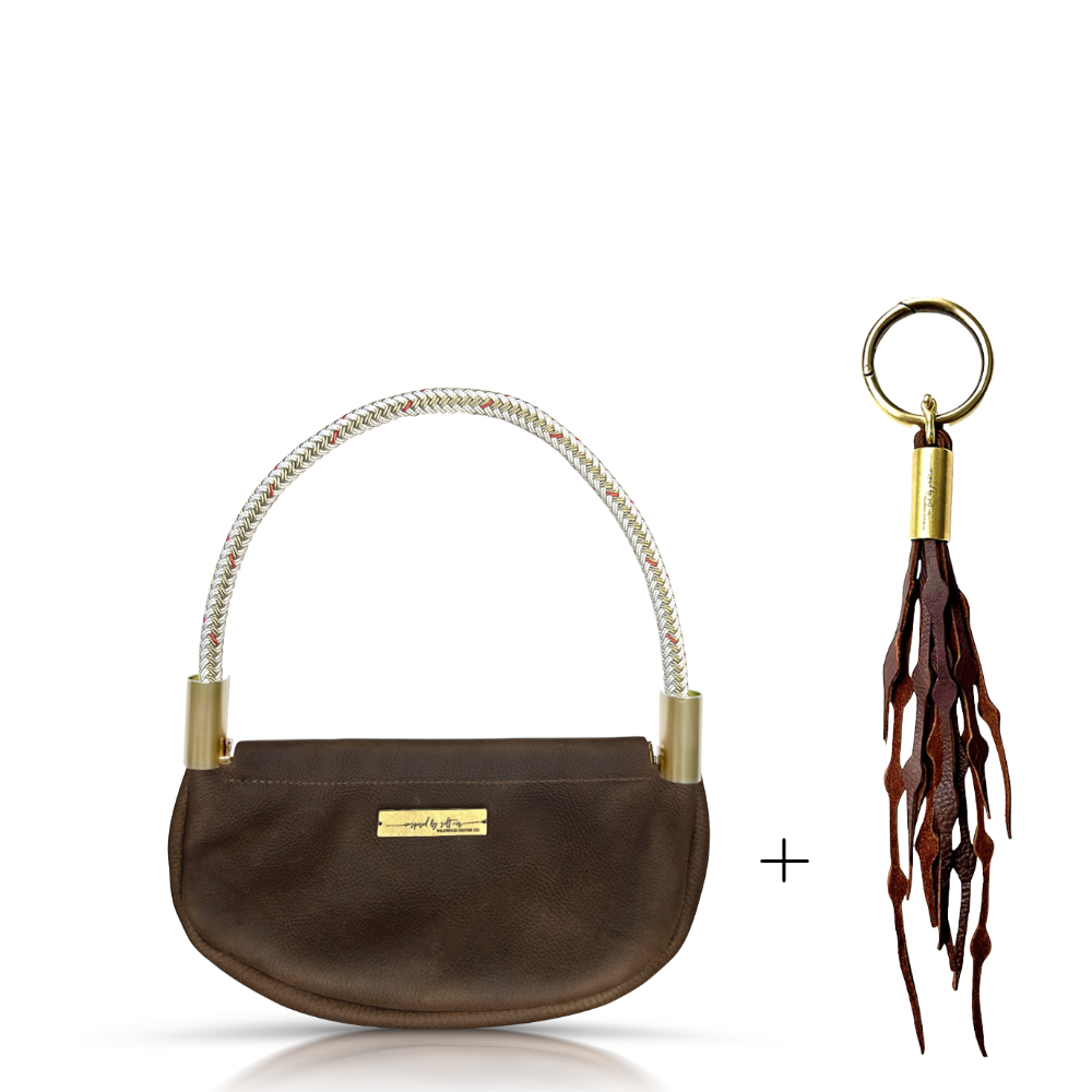 Clam Shell Bag // in Brown Leather Oyster Shell Gold Wrist (19") Add a Matching Seaweed Tassel (save $10)