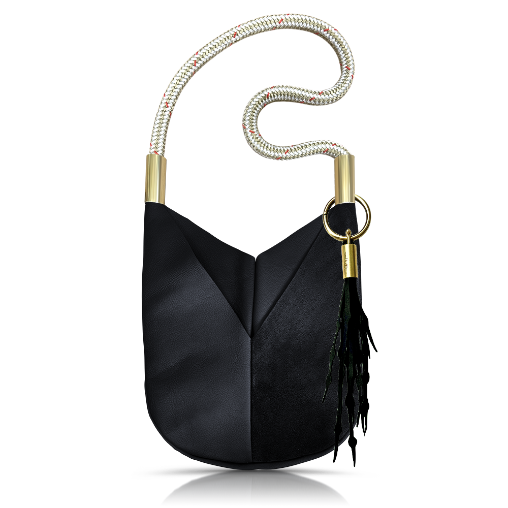 Original Wildwood Bag // Large Crossbody in Black Leather Oyster Shell Gold Add a Matching Seaweed Tassel (save $10)