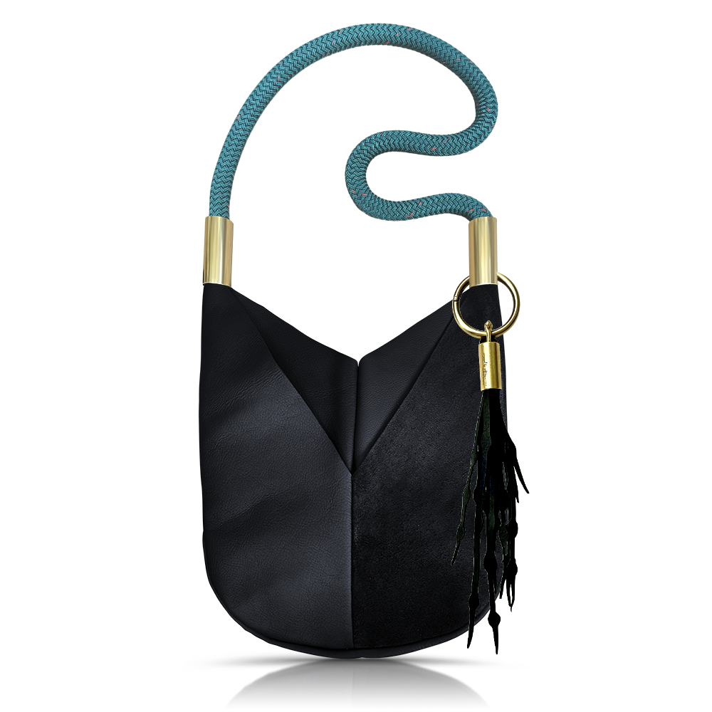 Original Wildwood Bag // Large Crossbody in Black Leather Seaside Teal Add a Matching Seaweed Tassel (save $10)