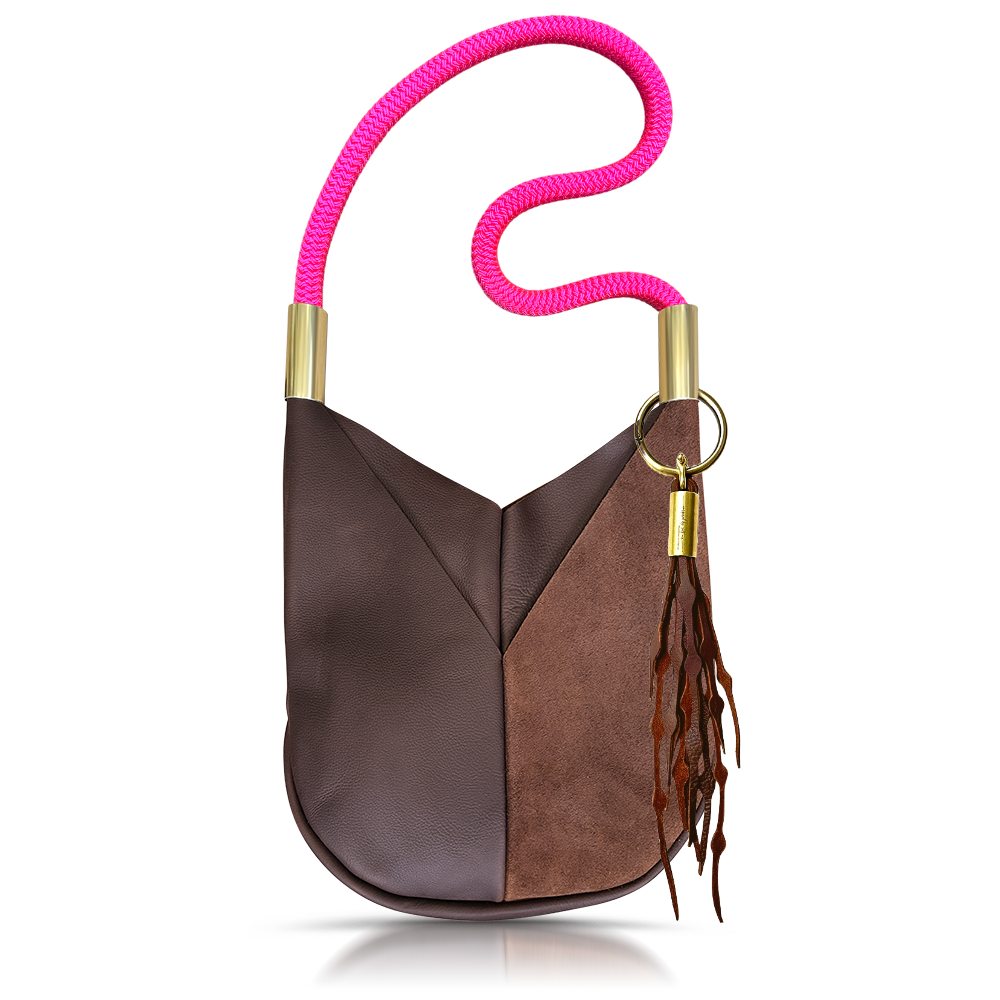 Original Wildwood Bag // Large Crossbody in Brown Leather Neon Pink Add a Matching Seaweed Tassel (save $10)