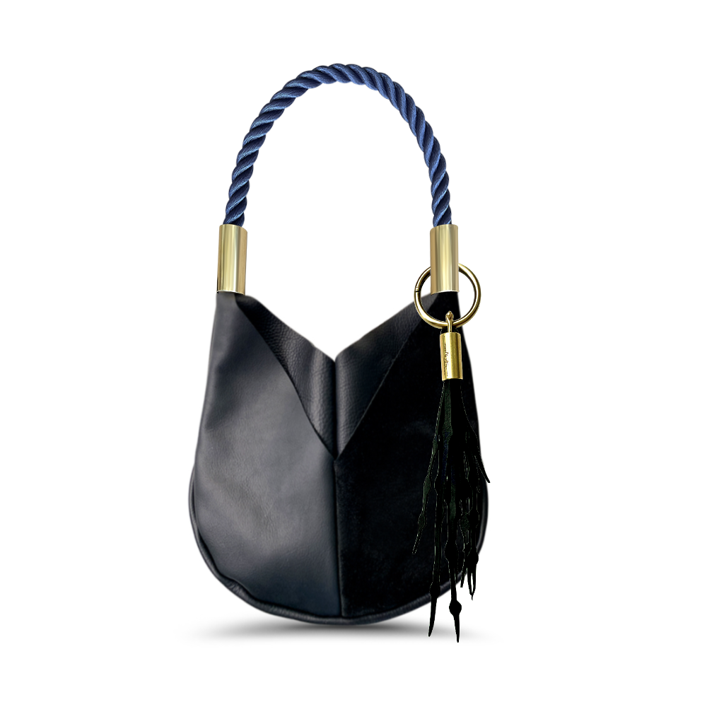 Original Wildwood Bag // Small in Black Leather New England Navy Add a Matching Seaweed Tassel (save $10)