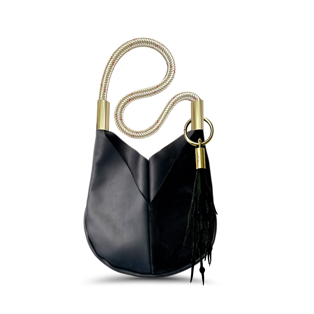 Original Wildwood Bag // Small Crossbody in Black Leather Oyster Shell Gold Add a Matching Seaweed Tassel (save $10)