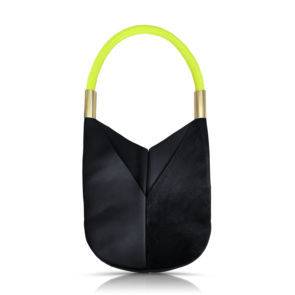Original Wildwood Bag // Large in Black Leather Neon Yellow Handbag Only