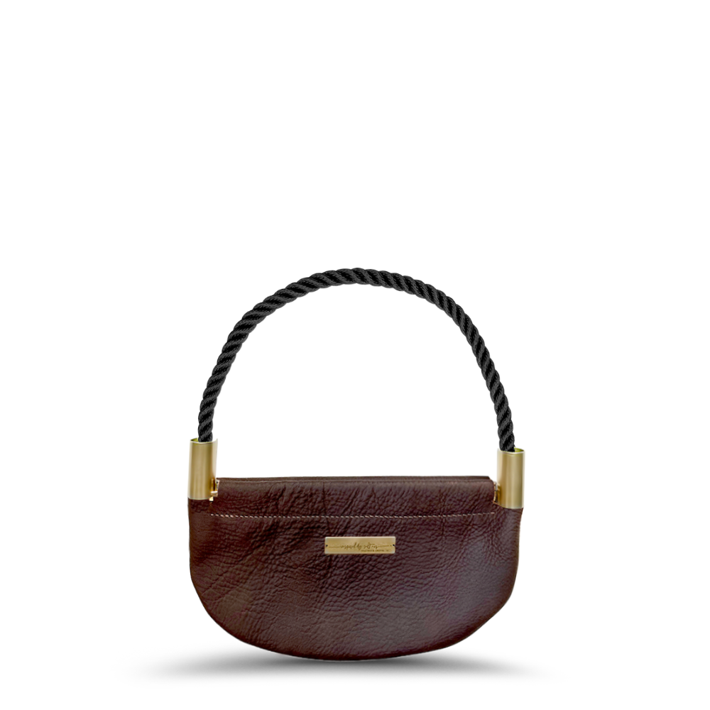 Oyster Shell Bag // in Brown Leather Summer Night Black Wrist (19") Handbag Only