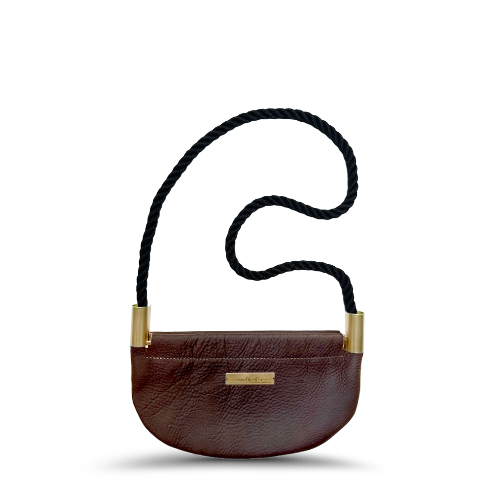 Oyster Shell Bag // in Brown Leather Summer Night Black Shoulder (35") Handbag Only