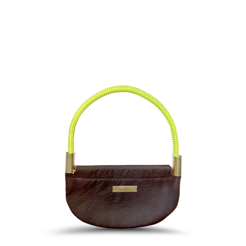 Oyster Shell Bag // in Brown Leather Neon Yellow Wrist (19") Handbag Only