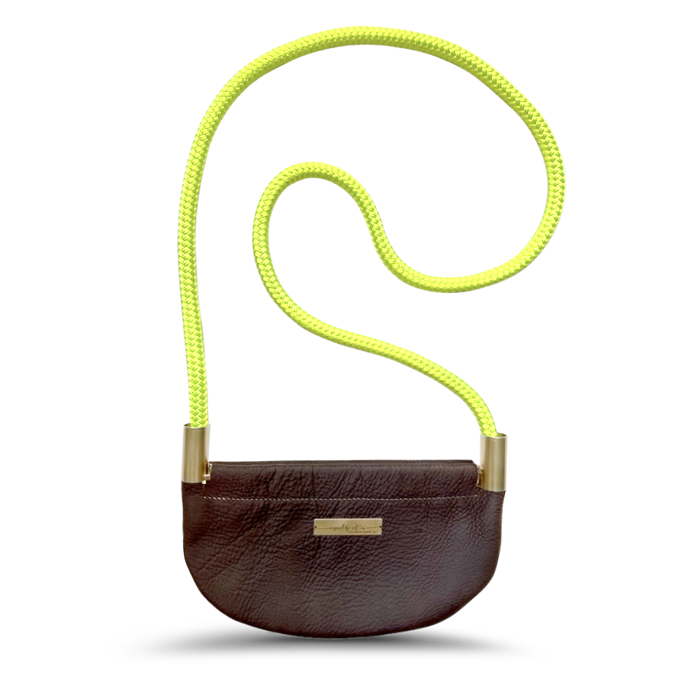Oyster Shell Bag // in Brown Leather Neon Yellow Handbag Only