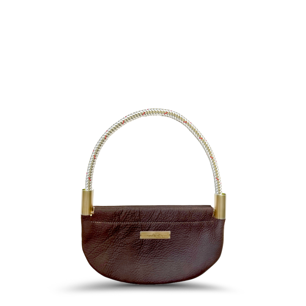 Oyster Shell Bag // in Brown Leather Oyster Shell Gold Wrist (19") Handbag Only