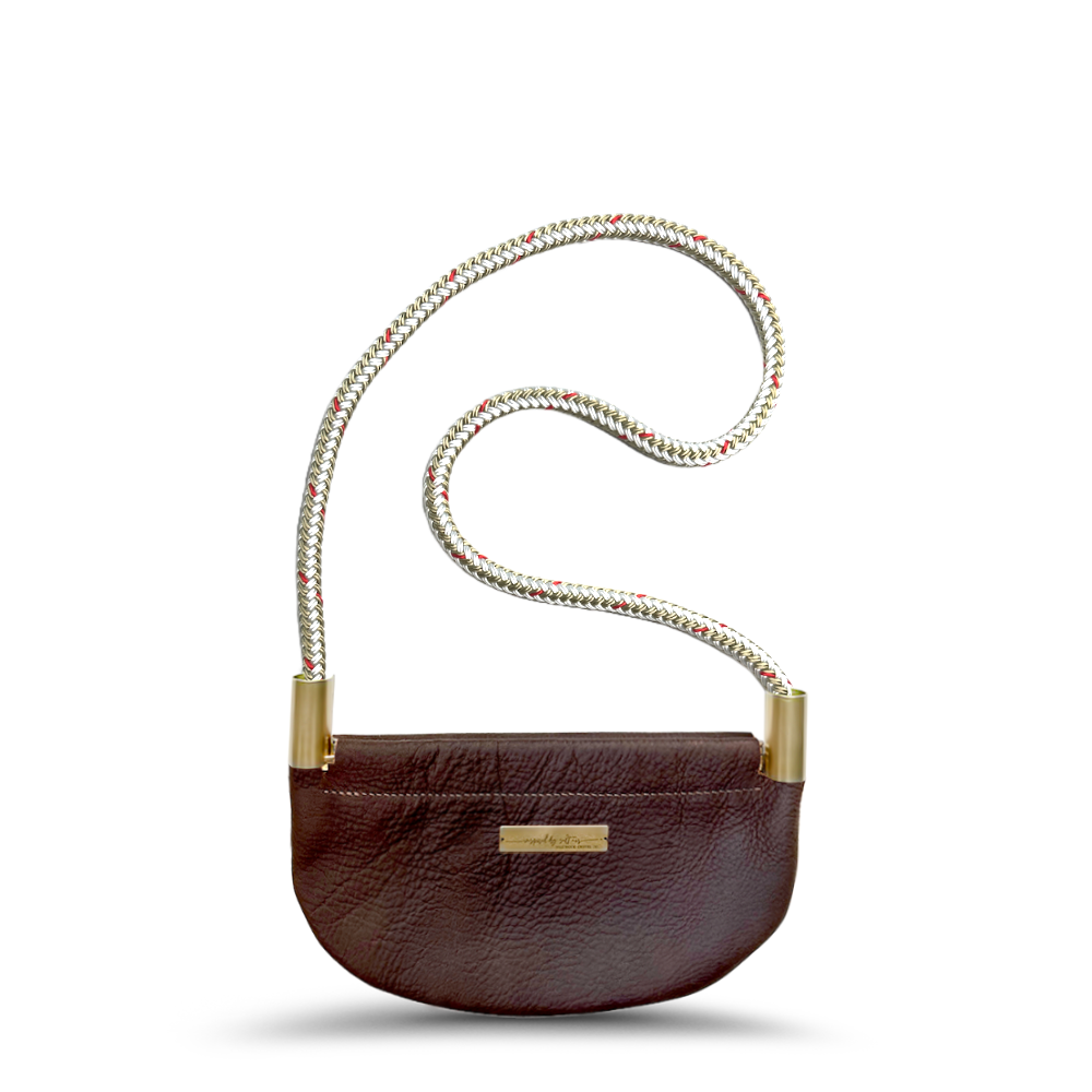 Oyster Shell Bag // in Brown Leather Oyster Shell Gold Shoulder (35") Handbag Only