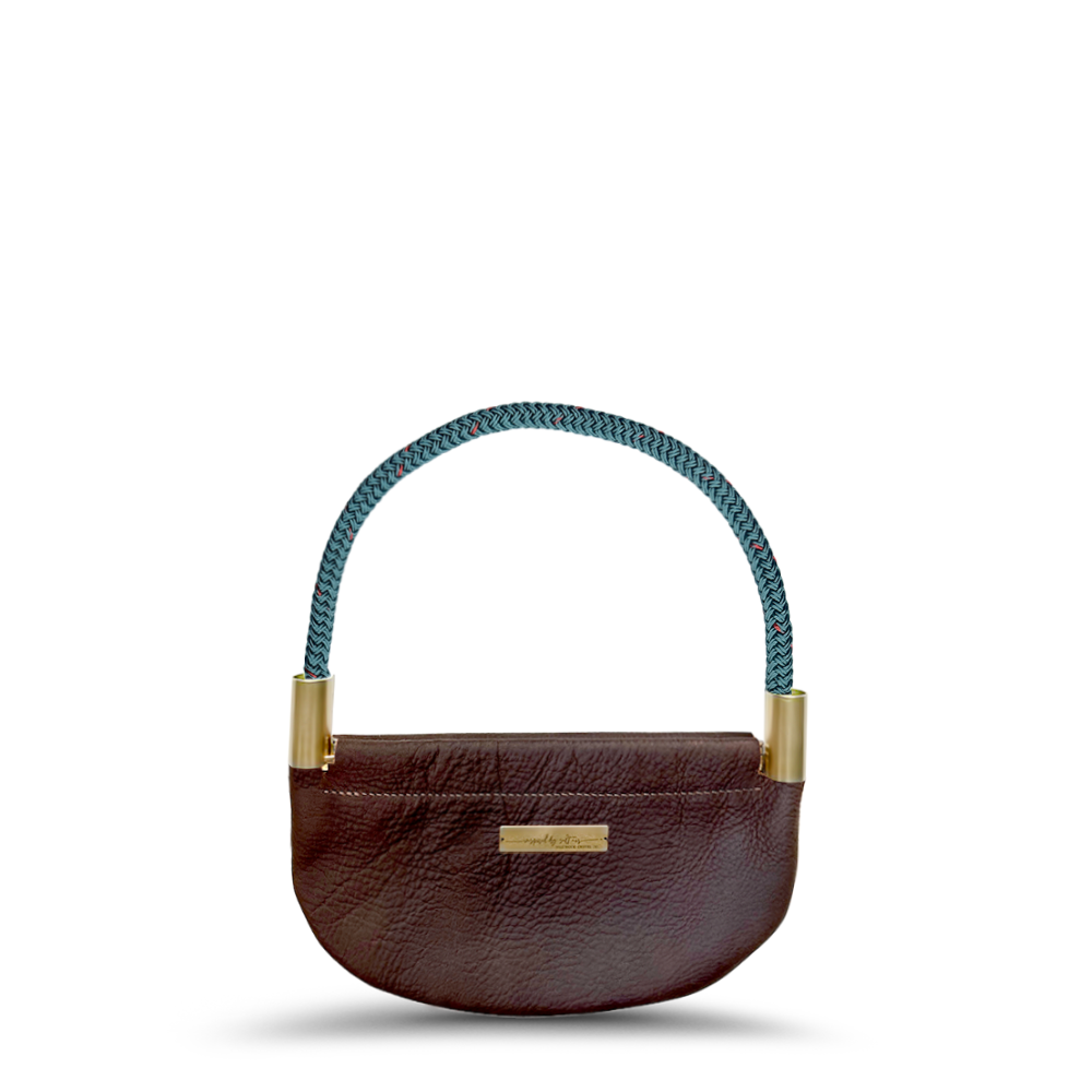 Oyster Shell Bag // in Brown Leather Seaside Teal Wrist (19") Handbag Only