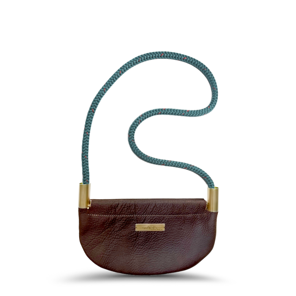 Oyster Shell Bag // in Brown Leather Seaside Teal Shoulder (35") Handbag Only