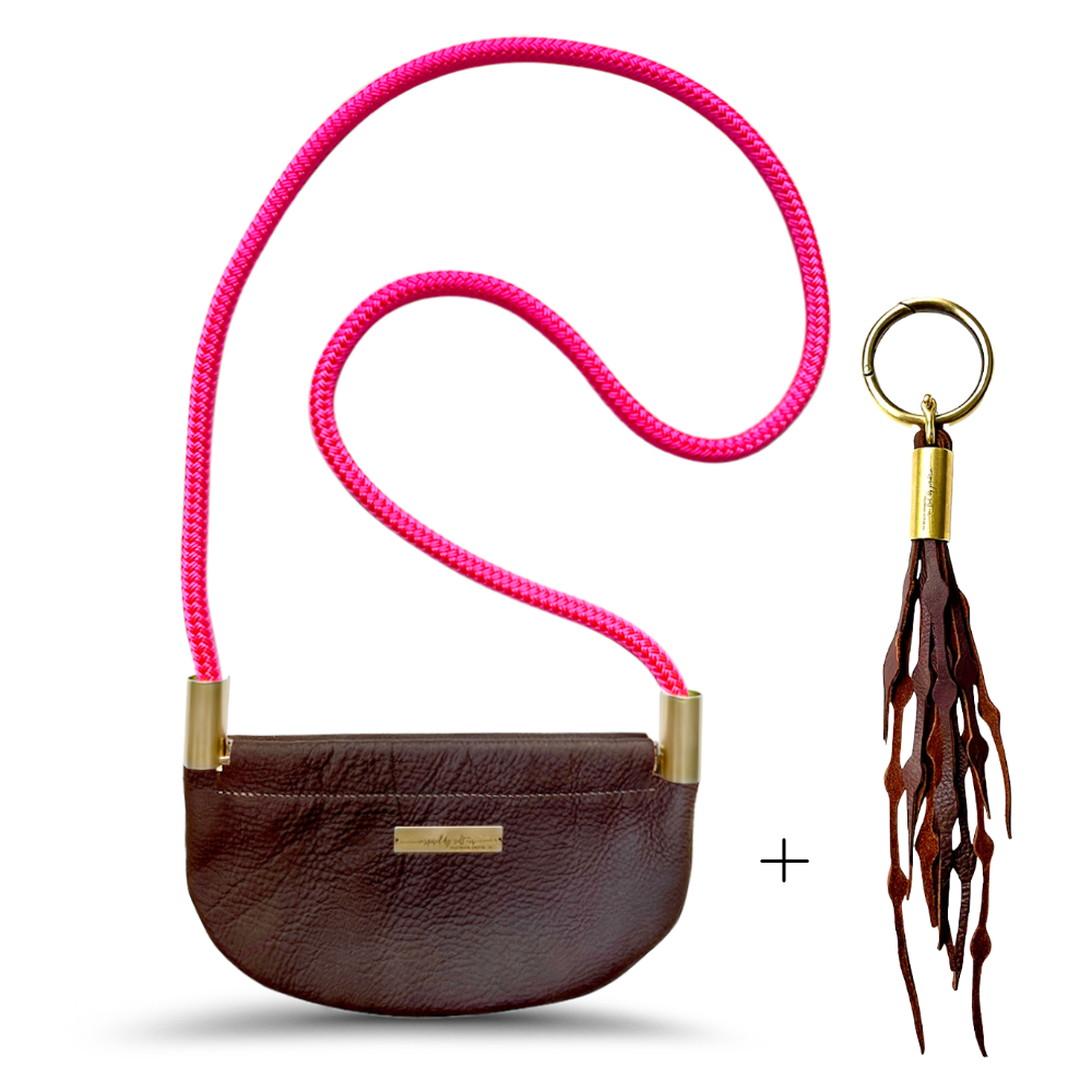 Oyster Shell Bag // in Brown Leather Neon Pink Add a Matching Seaweed Tassel (save $10)