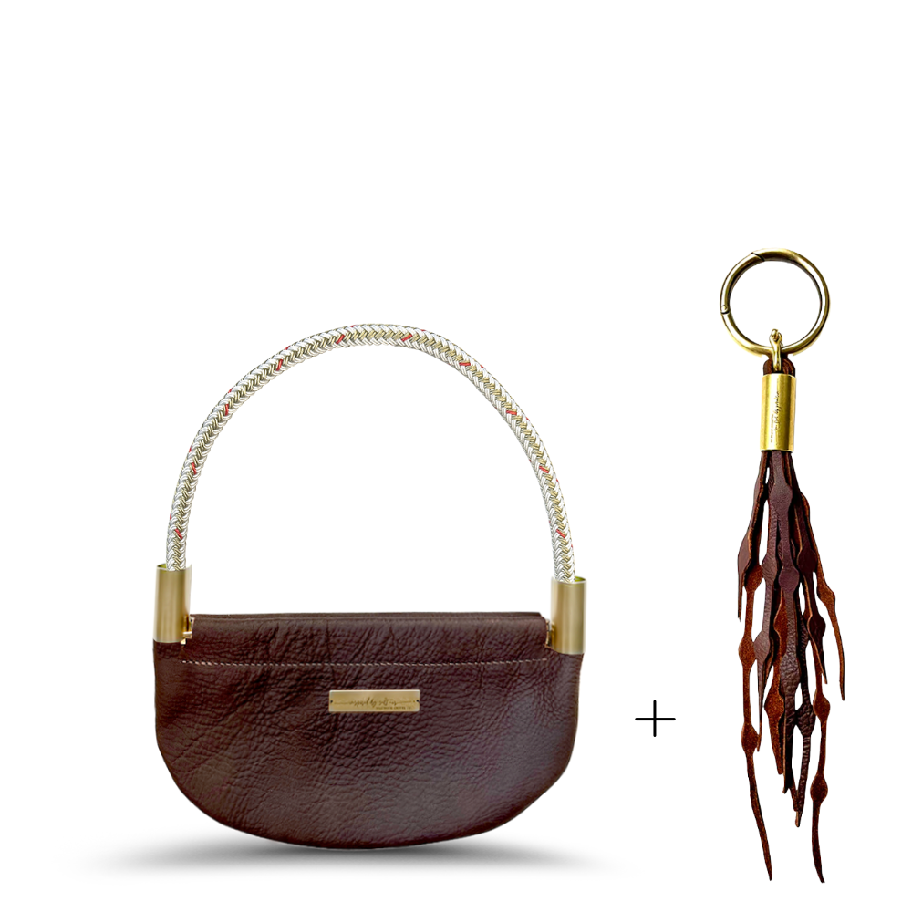 Oyster Shell Bag // in Brown Leather Oyster Shell Gold Wrist (19") Add a Matching Seaweed Tassel (save $10)