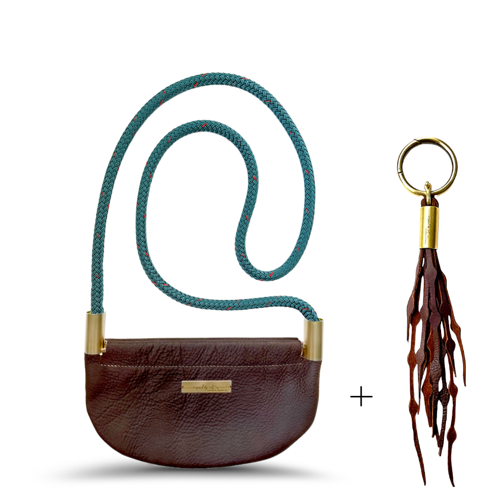 Oyster Shell Bag // in Brown Leather Seaside Teal Add a Matching Seaweed Tassel (save $10)