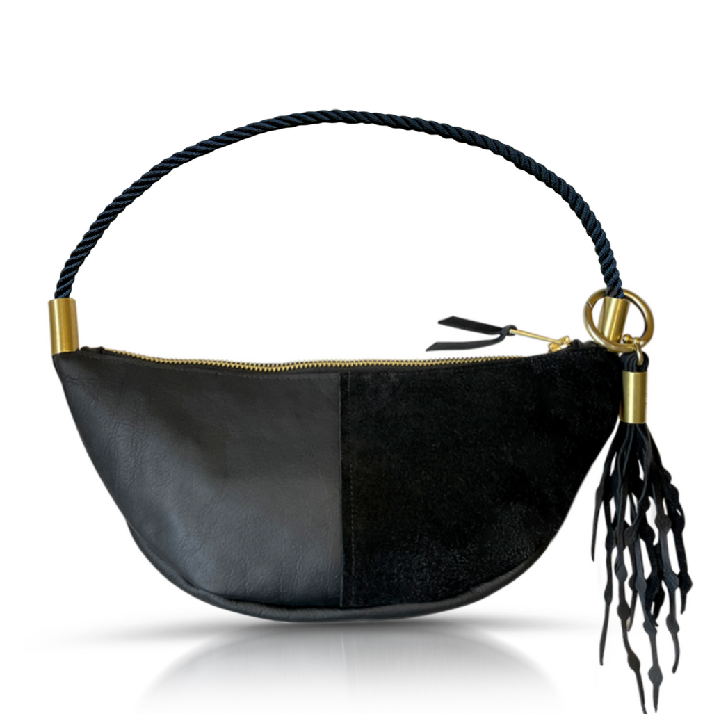 Sling Bag // in Black Leather Summer Night Black Short Shoulder (25”) Add a Matching Seaweed Tassel (save $10)