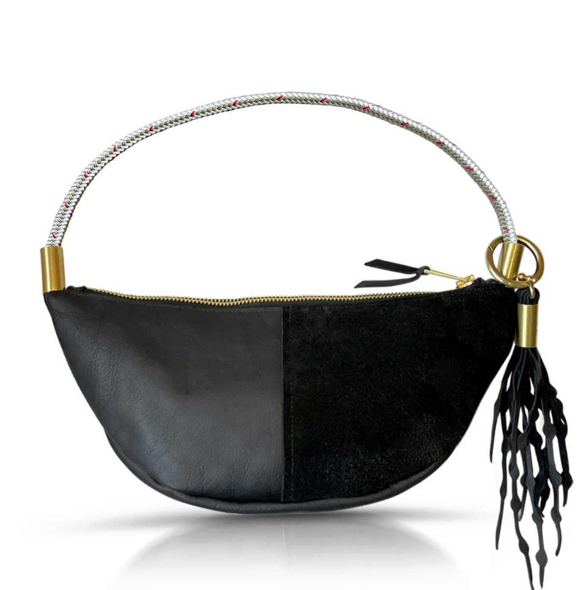 Sling Bag // in Black Leather Oyster Shell Gold Short Shoulder (25”) Add a Matching Seaweed Tassel (save $10)