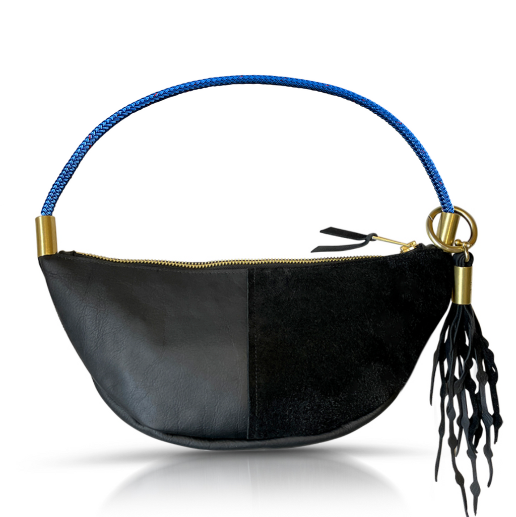 Sling Bag // in Black Leather Short Shoulder (25”) Add a Matching Seaweed Tassel (save $10)