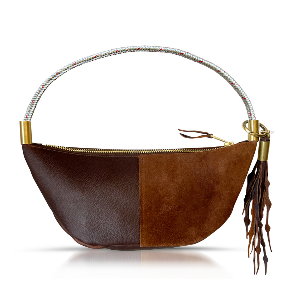 Sling Bag // in Brown Leather Oyster Shell Gold Short Shoulder (25”) Add a Matching Seaweed Tassel (save $10)