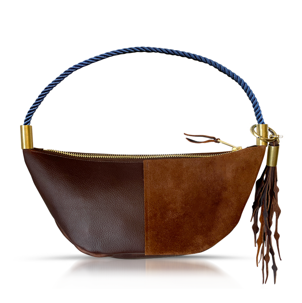 Sling Bag // in Brown Leather New England Navy Short Shoulder (25”) Add a Matching Seaweed Tassel (save $10)