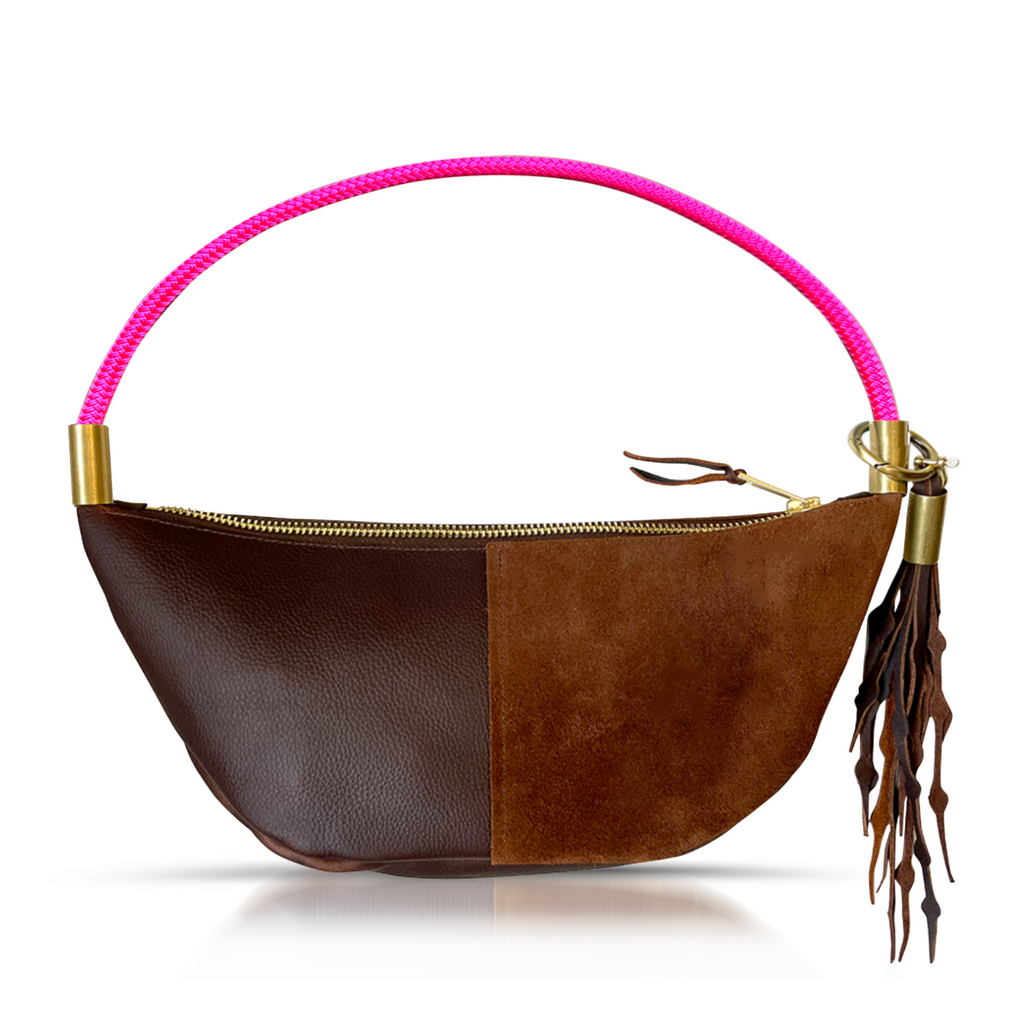 Sling Bag // in Brown Leather Neon Pink Short Shoulder (25”) Add a Matching Seaweed Tassel (save $10)
