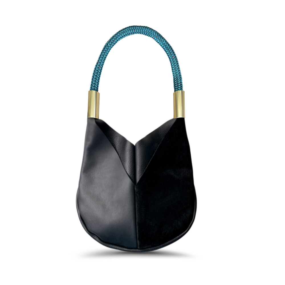 Original Wildwood Bag // Small in Black Leather Seaside Teal Handbag Only