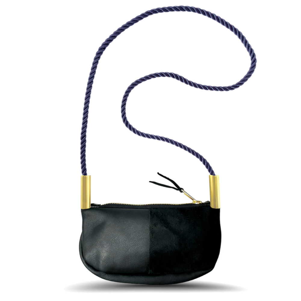 Zip Crossbody // in Black Leather New England Navy Handbag Only
