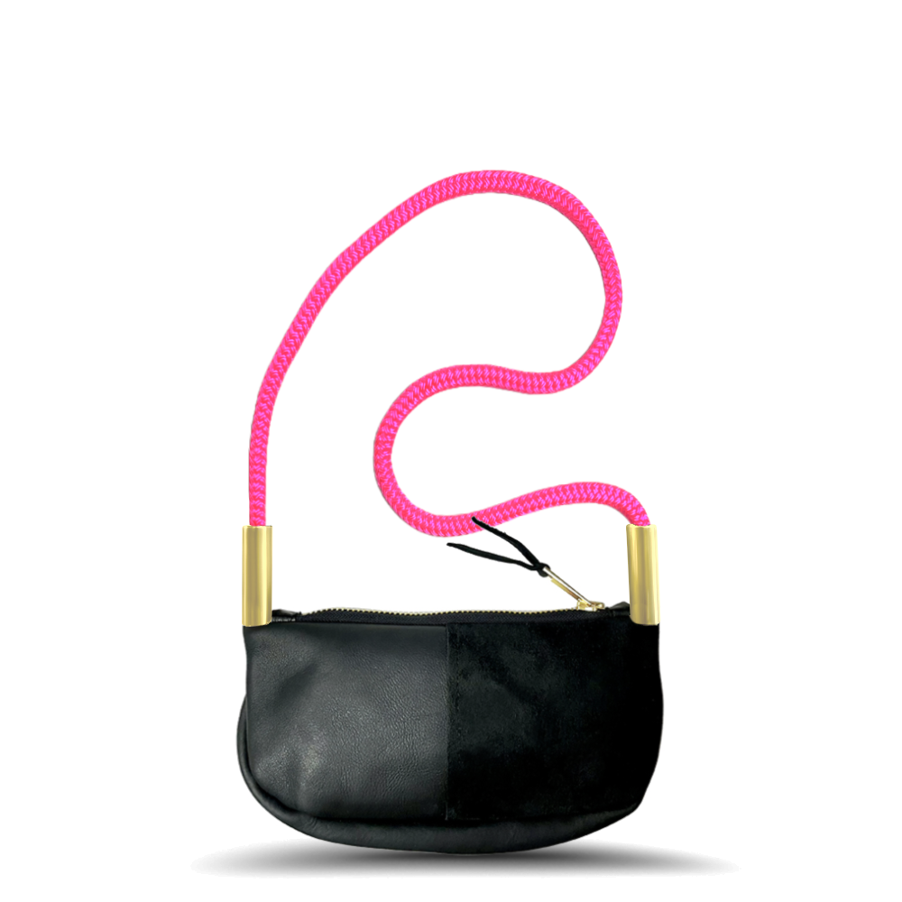 Zip Crossbody // in Black Leather Neon Pink Shoulder (35") Handbag Only