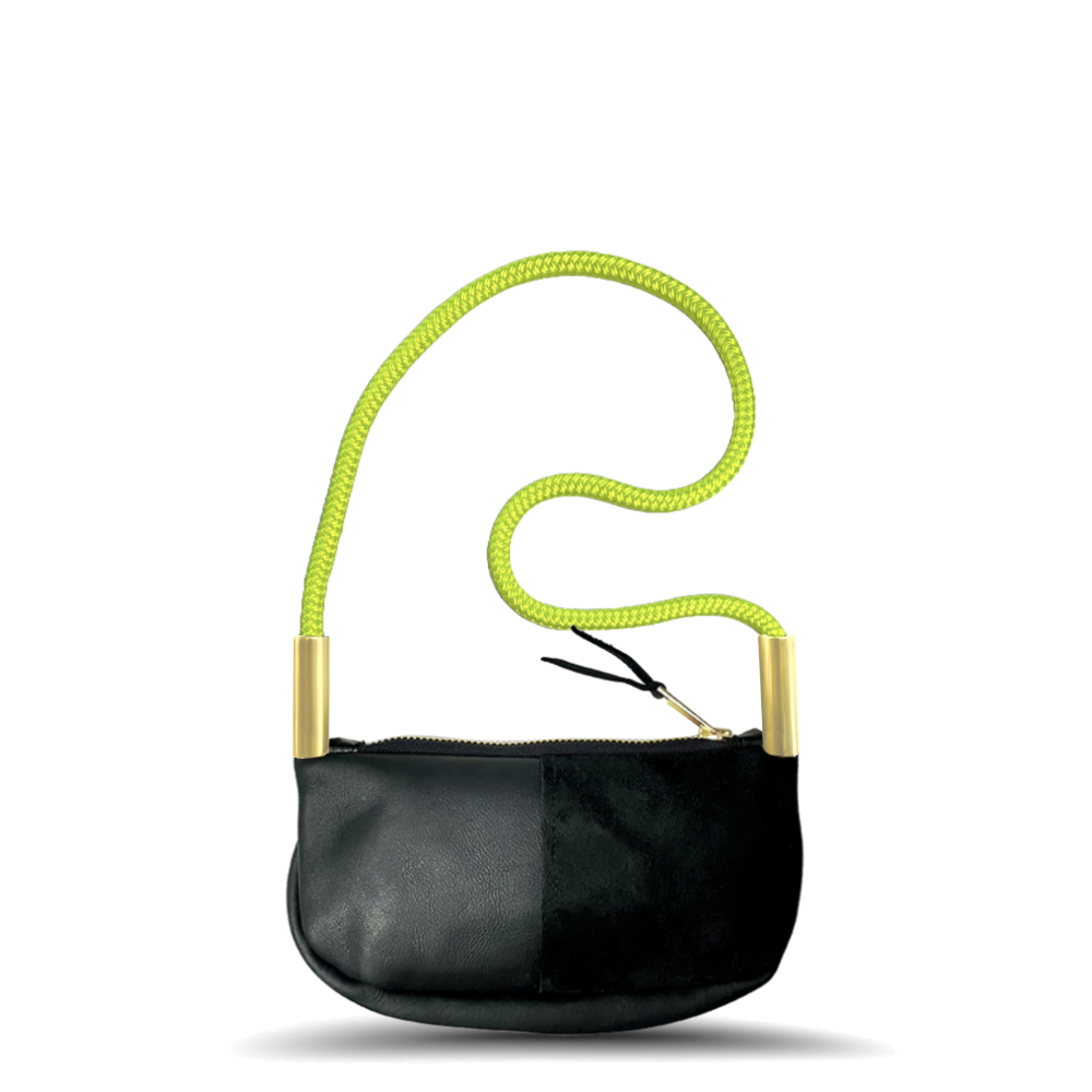 Zip Crossbody // in Black Leather Neon Yellow Shoulder (35") Handbag Only