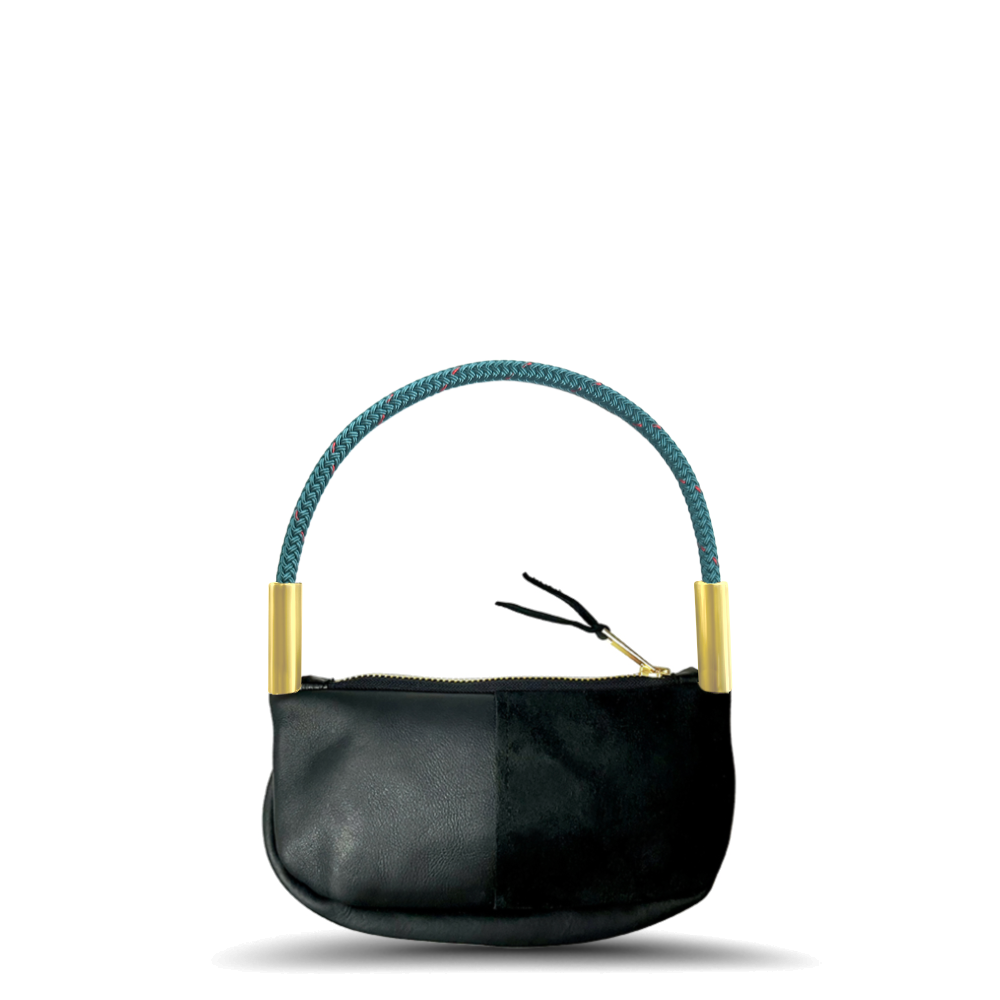 Zip Crossbody // in Black Leather Seaside Teal Wrist (19") Handbag Only