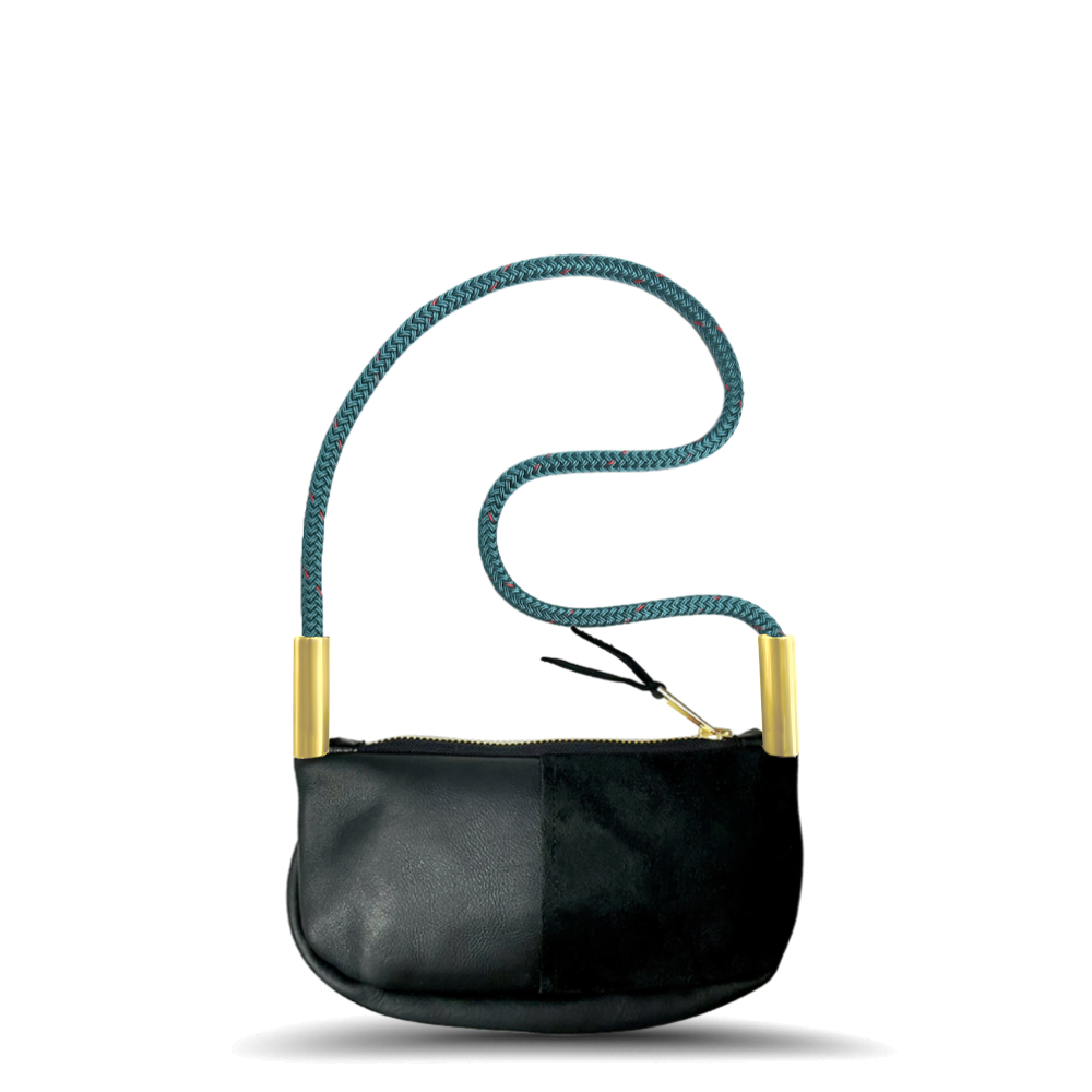 Zip Crossbody // in Black Leather Seaside Teal Shoulder (35") Handbag Only
