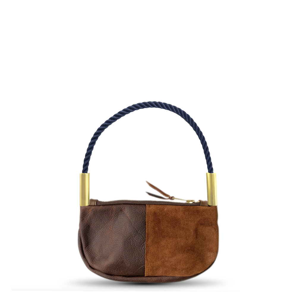 Zip Crossbody // in Brown Leather New England Navy Wrist (19") Handbag Only