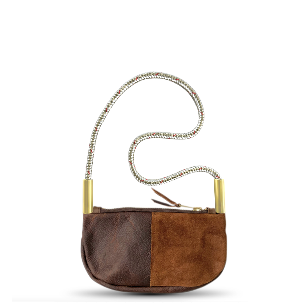 Zip Crossbody // in Brown Leather Oyster Shell Gold Shoulder (35") Handbag Only