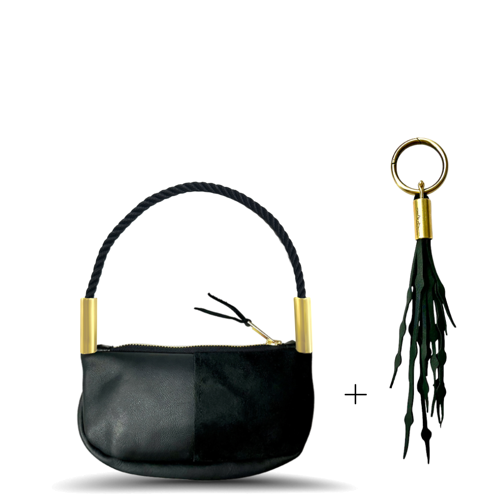 Zip Crossbody // in Black Leather Summer Night Black Wrist (19") Add a Matching Seaweed Tassel (save $10)