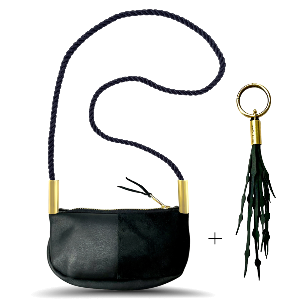 Zip Crossbody // in Black Leather Summer Night Black Add a Matching Seaweed Tassel (save $10)