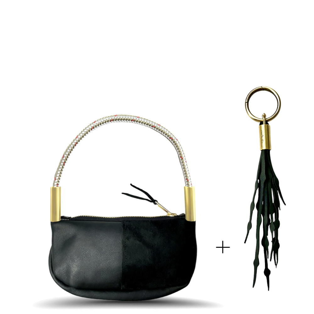 Zip Crossbody // in Black Leather Oyster Shell Gold Wrist (19") Add a Matching Seaweed Tassel (save $10)