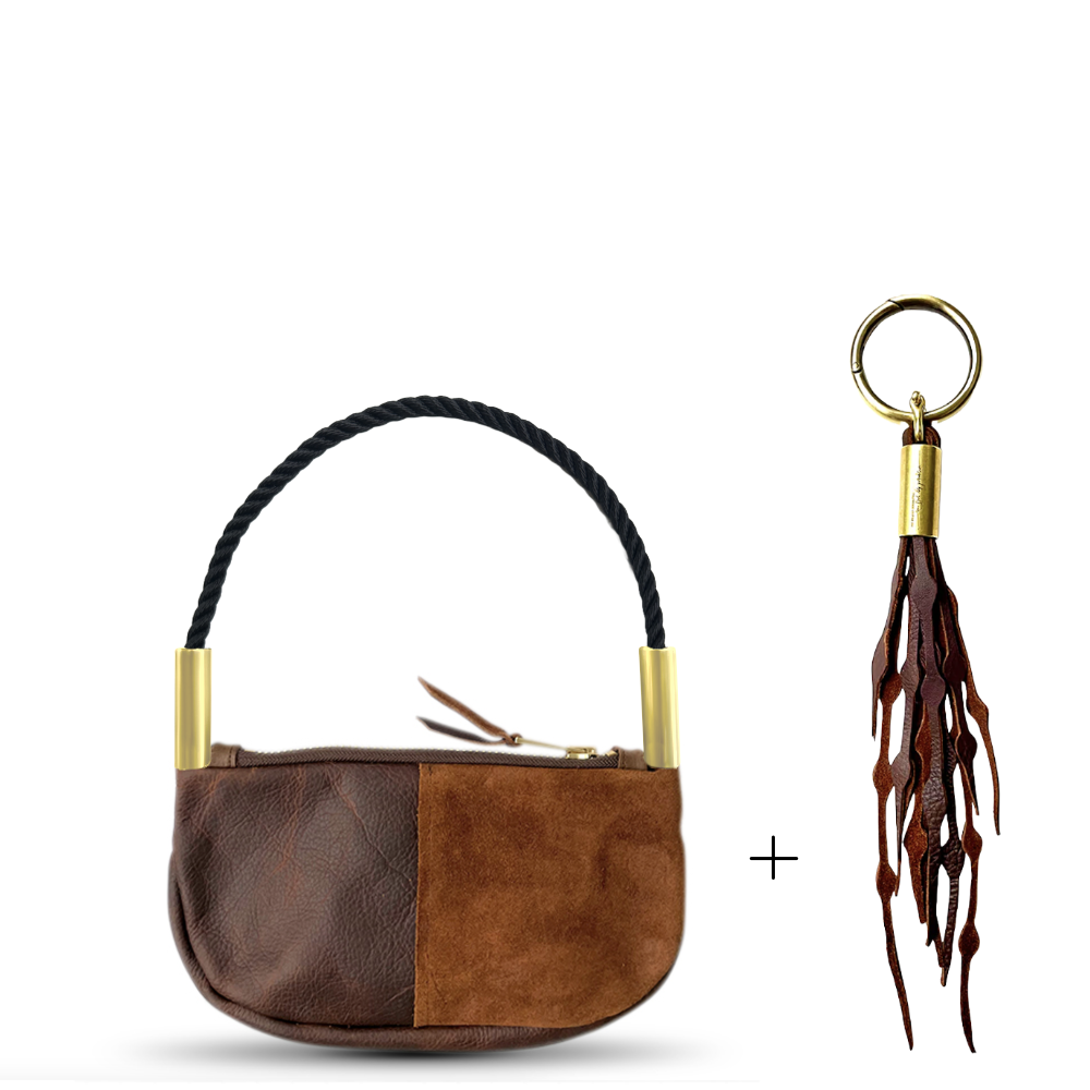 Zip Crossbody // in Brown Leather Summer Night Black Wrist (19") Add a Matching Seaweed Tassel (save $10)