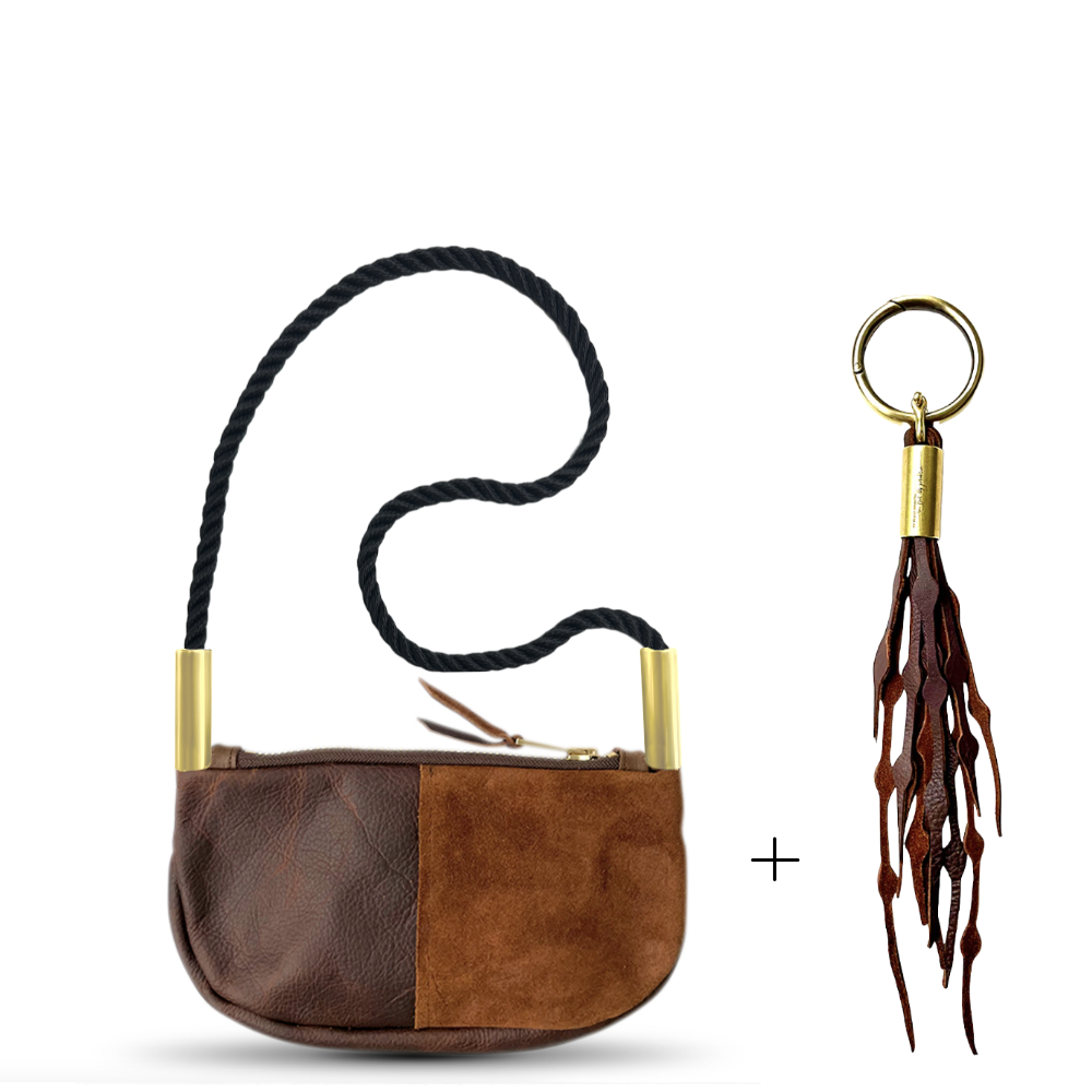 Zip Crossbody // in Brown Leather Summer Night Black Shoulder (35") Add a Matching Seaweed Tassel (save $10)