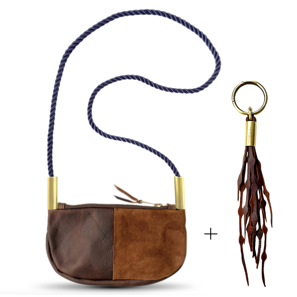 Zip Crossbody // in Brown Leather New England Navy Add a Matching Seaweed Tassel (save $10)