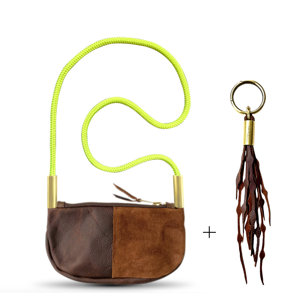 Zip Crossbody // in Brown Leather Neon Yellow Add a Matching Seaweed Tassel (save $10)