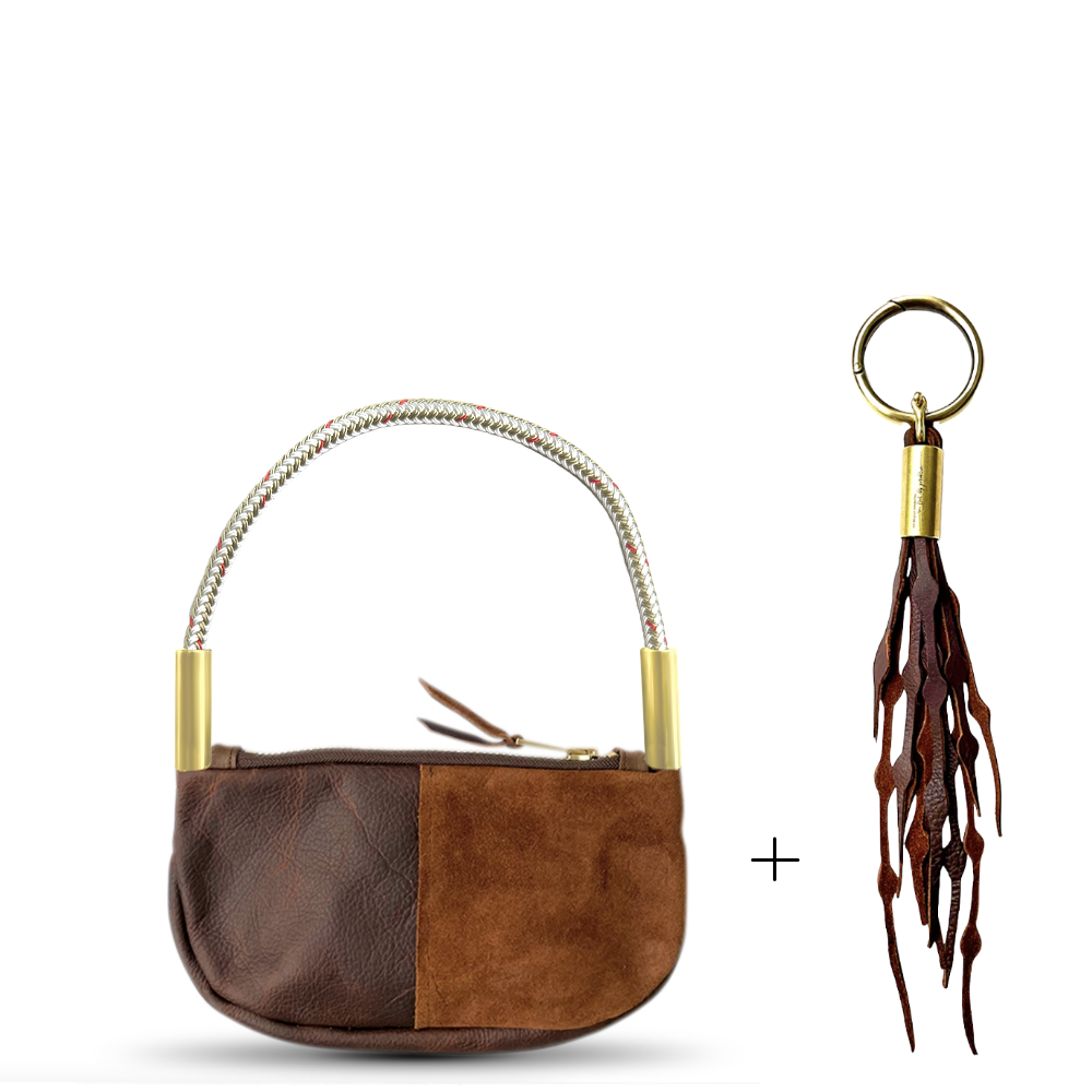 Zip Crossbody // in Brown Leather Oyster Shell Gold Wrist (19") Add a Matching Seaweed Tassel (save $10)