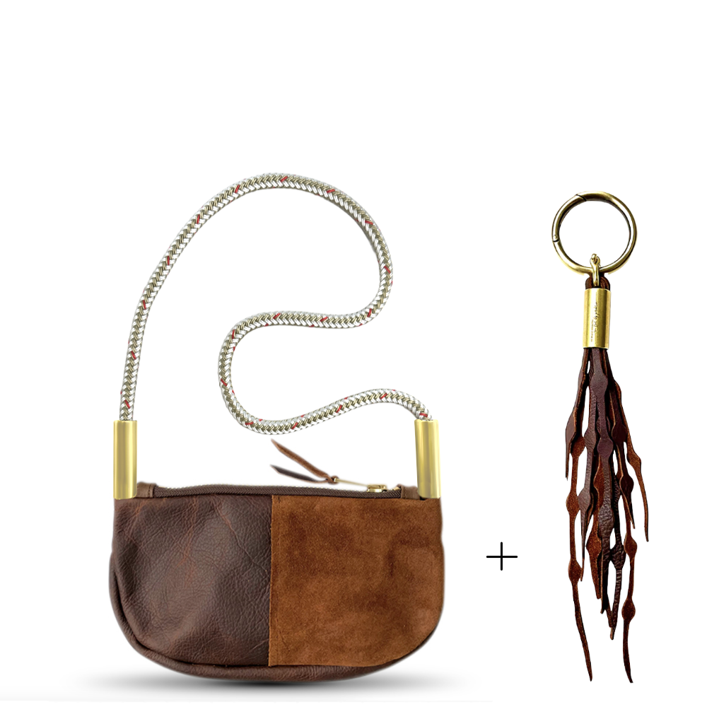 Zip Crossbody // in Brown Leather Oyster Shell Gold Shoulder (35") Add a Matching Seaweed Tassel (save $10)
