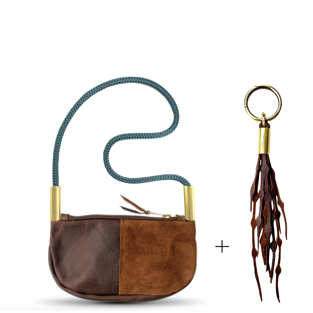 Zip Crossbody // in Brown Leather Seaside Teal Shoulder (35") Add a Matching Seaweed Tassel (save $10)