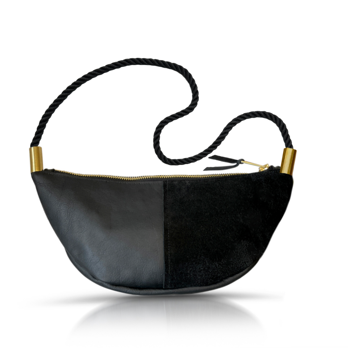 Sling Bag // in Black Leather Summer Night Black Long Shoulder (35”) Handbag Only