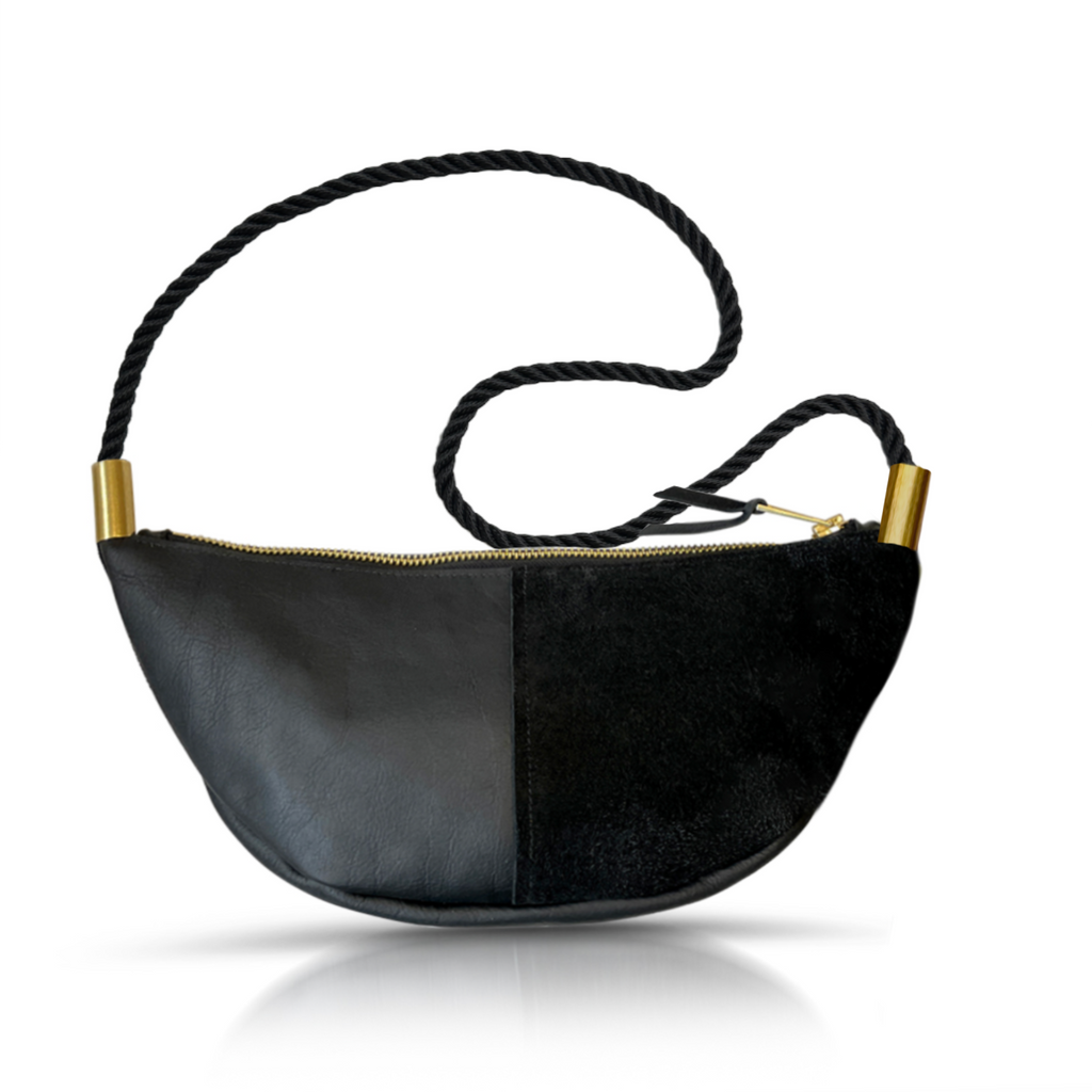 Sling Bag // in Black Leather Summer Night Black Short Crossbody (40”) Handbag Only
