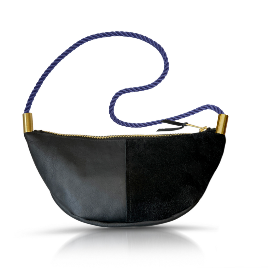 Sling Bag // in Black Leather New England Navy Long Shoulder (35”) Handbag Only