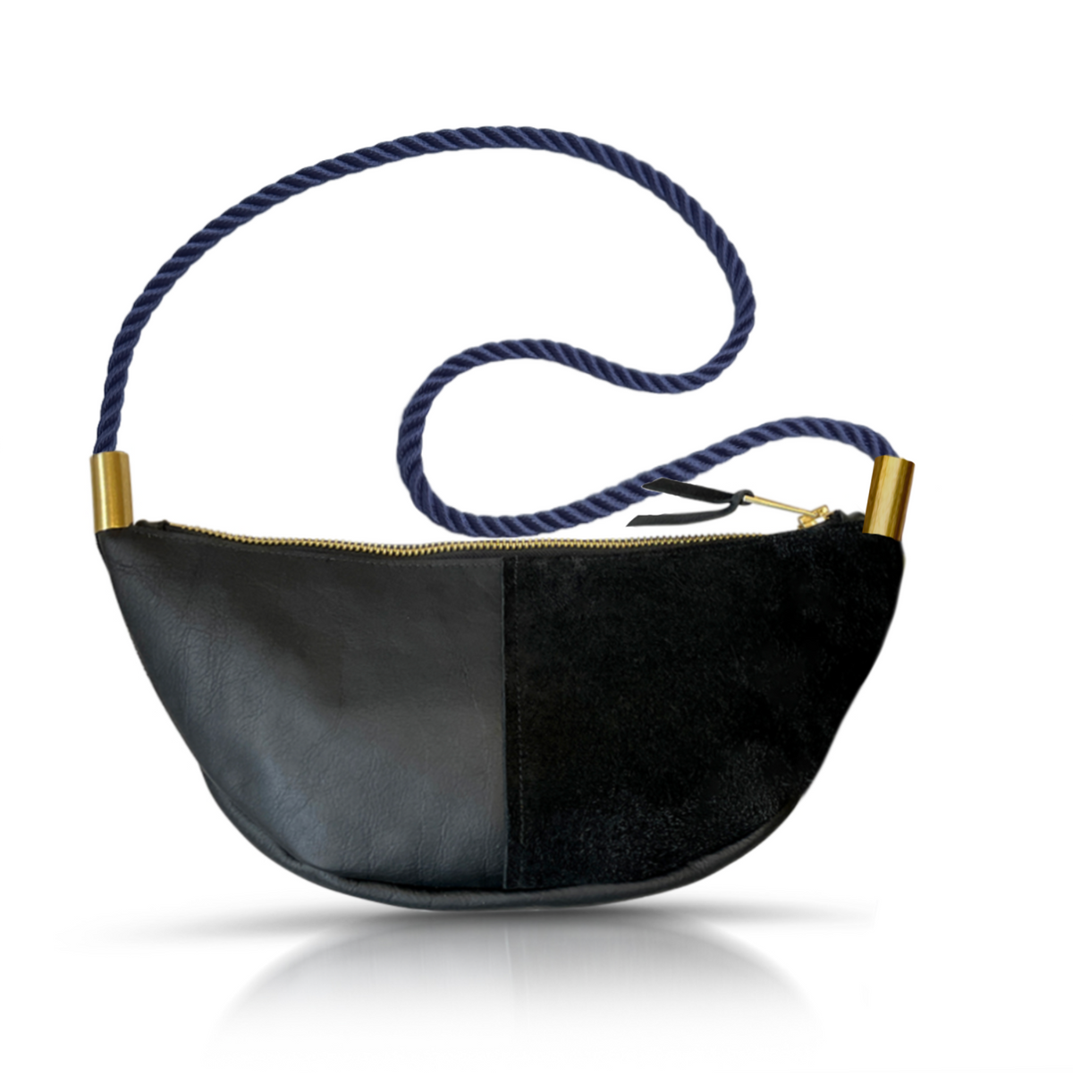 Sling Bag // in Black Leather New England Navy Short Crossbody (40”) Handbag Only