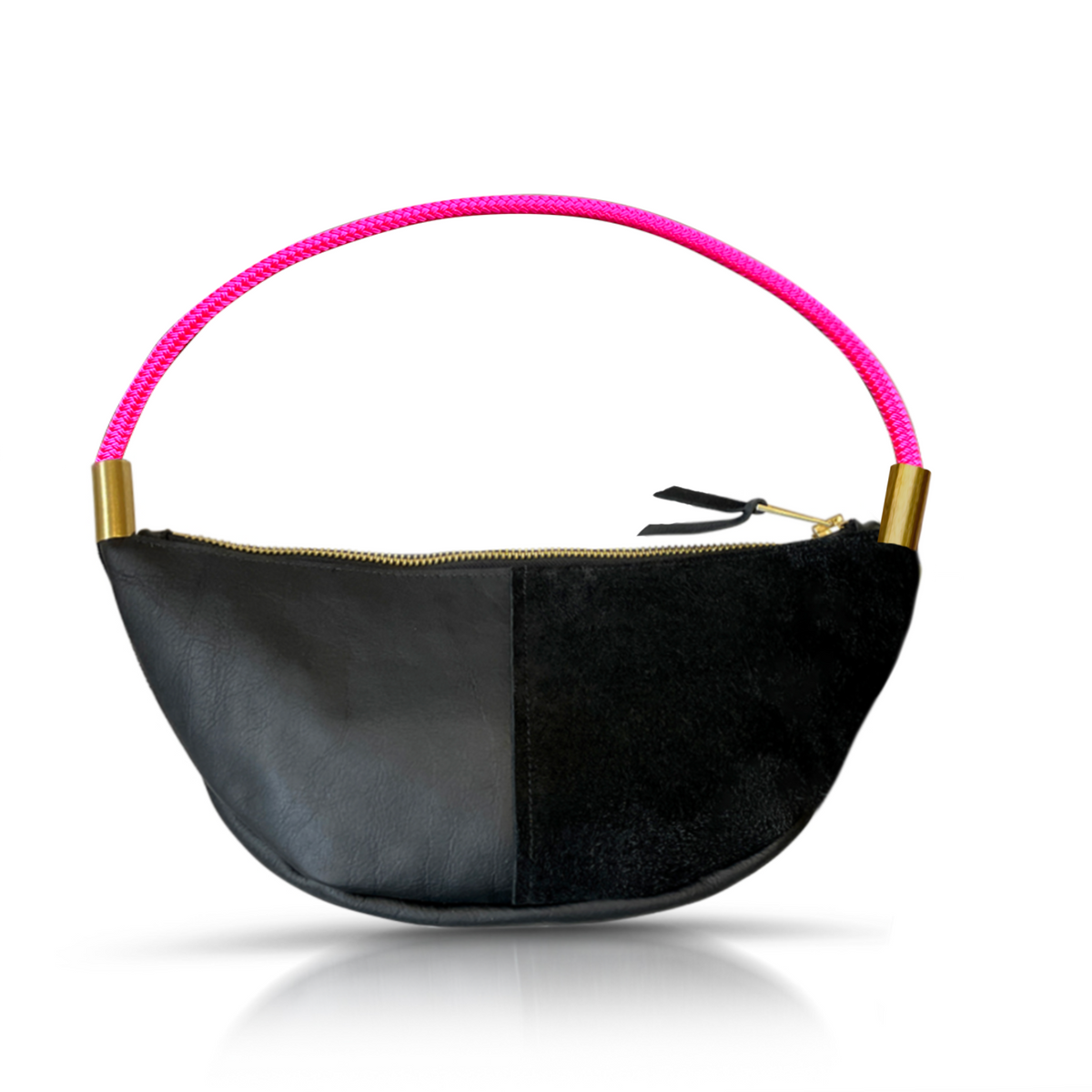 Sling Bag // in Black Leather Neon Pink Short Shoulder (25”) Handbag Only