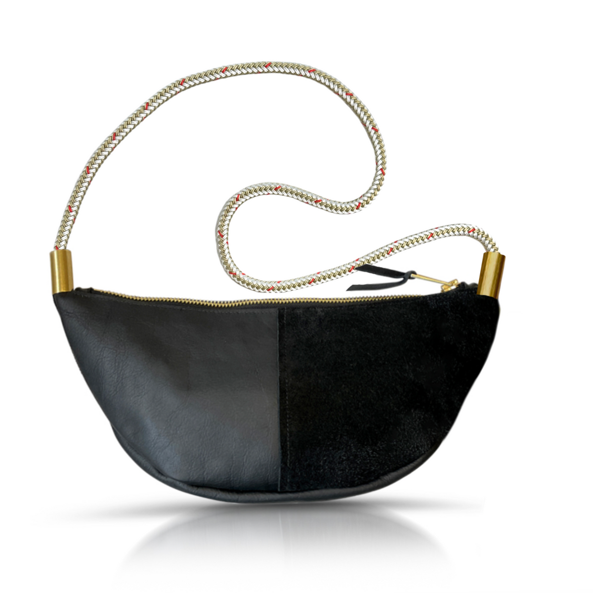 Sling Bag // in Black Leather Oyster Shell Gold Short Crossbody (40”) Handbag Only