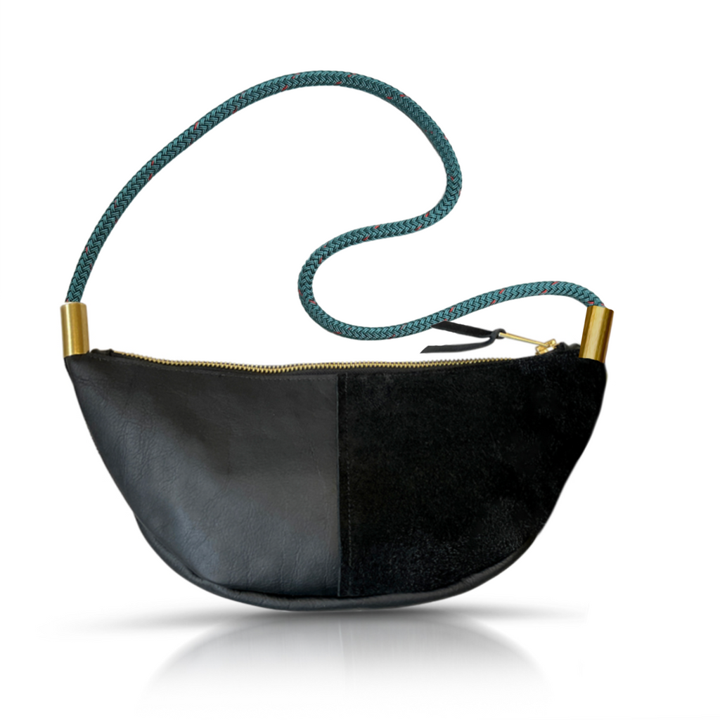 Sling Bag // in Black Leather Seaside Teal Short Crossbody (40”) Handbag Only