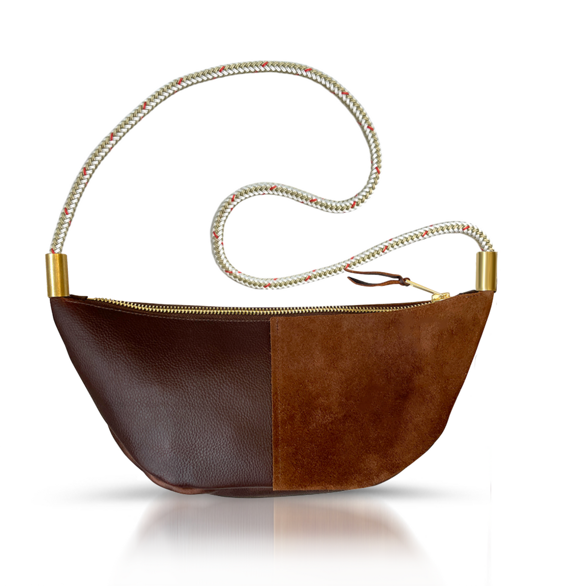 Sling Bag // in Brown Leather Oyster Shell Gold Short Crossbody (40”) Handbag Only